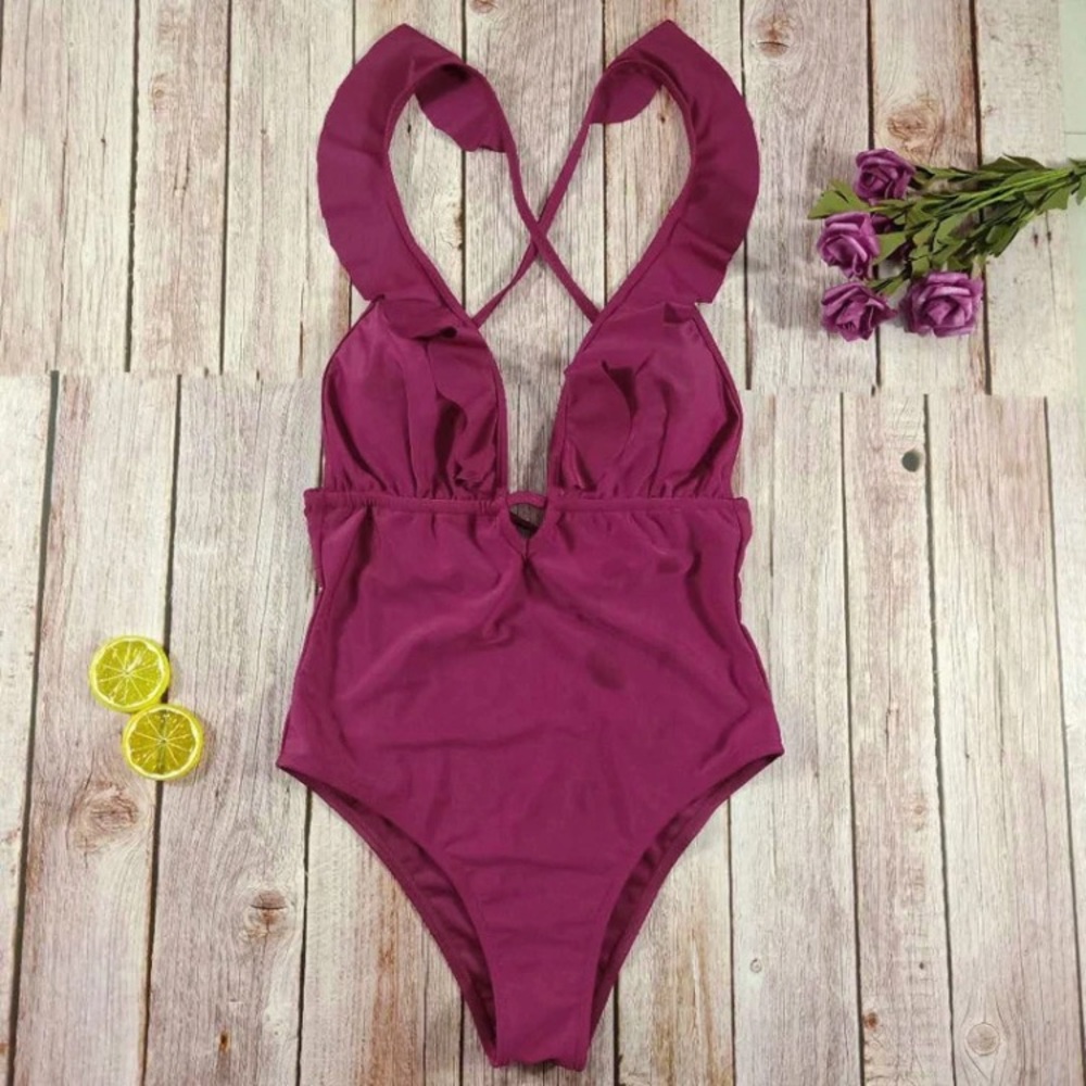NWT Cupshe Fabala Wine One Piece Medium - Picture 5 of 6